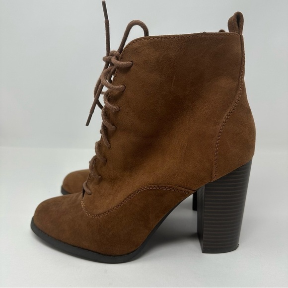 Express Faux Suede Lace Up Heel Ankle Boot - Picture 1 of 9